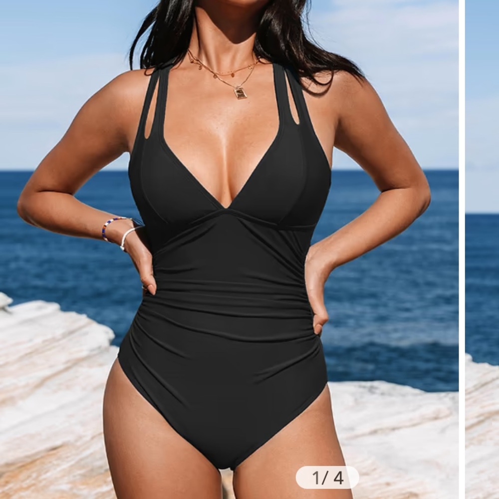 Cupshe Plunge Paneling Cross Tie Back One Piece Swimsuit Women’s Sz M - Picture 1 of 8
